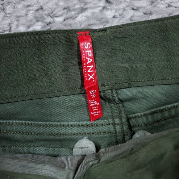 READ Spanx Tall Stretch Twill Ankle Cargo Pant Women's Size XS Green Pull On - Picture 6 of 13